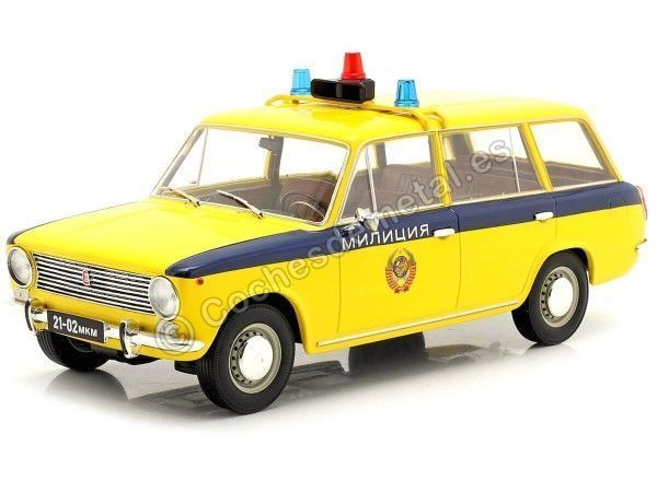 CARSDEMETAL.ES 1970 LADA 2102 (siège 124 Familier) "Police USS" Jaune / Bleu 1:18 Triple-9 1800233