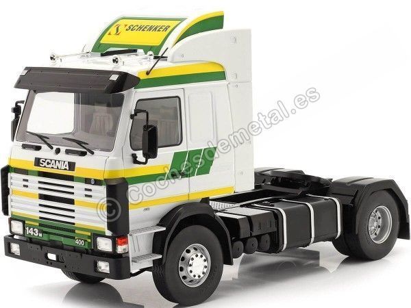 Cochesdemetal.es 1987 Camión Scania 143 Topline Blanco/Verde 1:18 MC Group 18240