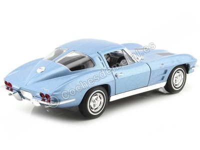 Cochesdemetal.es 1963 Chevrolet Corvette Sting Ray Coupé (C2) Azul Metalizado 1:24 Welly 24073 2