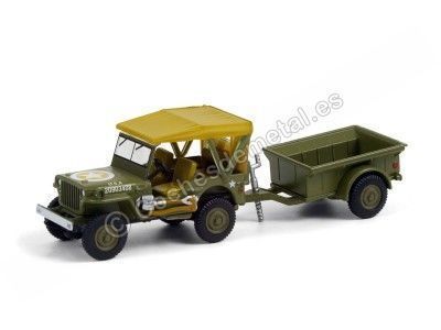 1943 Jeep Willys + Remolque de Carga "Hitch & Tow Series 22" 1:64 Greenlight 32220A Cochesdemetal.es