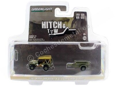Cochesdemetal.es 1943 Jeep Willys + Remolque de Carga "Hitch & Tow Series 22" 1:64 Greenlight 32220A 2