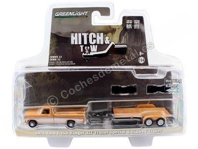 Cochesdemetal.es 1976 Ford F-150 Ranger XLT + Remolque de Plataforma "Hitch & Tow Series 22" 1:64 Greenlight 32220B 2