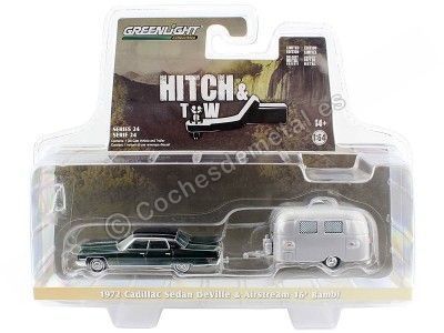 Cochesdemetal.es 1972 Cadillac Sedan Deville + Caravana Airstream 16 Bambi "Hitch & Tow Series 24" 1:64 Greenlight 32240a 2