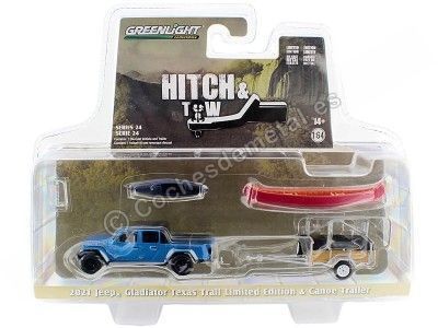 Cochesdemetal.es 2021 Jeep Gladiator Texas Trail + Remolque Con Canoas "Hitch & Tow Series 24" 1:64 Greenlight 32240C 2