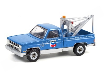 Cochesdemetal.es 1983 Chevrolet C20 Scottsdale Chevron Pickup Con Grúa "Blue Collar Series 9" 1:64 Greenlight 35200d