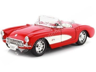 1957 Chevrolet Corvette Convertible Rojo/Blanco 1:24 Welly 29393 Cochesdemetal.es