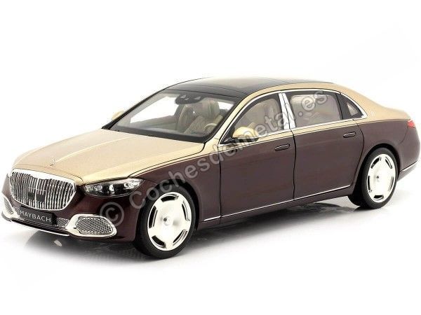 Cochesdemetal.es 2021 Mercedes-Benz Maybach S680 4Matic (Z223) Rojo Rubelita / Oro Kalahari 1:18 Édition de concession