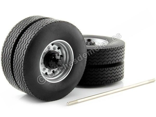Cochesdemetal.es Set 2 Ruedas dobles con eje para Camión Gris 1:18 Road Kings RK18A006