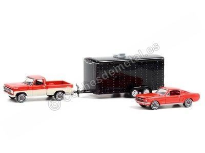 1965 Ford Mustang + 1967 Ford F-100 + Remolque Canal Historia "Hollywood Hitch&Tow Series 9" 1:64 Greenlight 31120C Cochesdem...