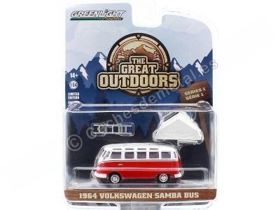 Cochesdemetal.es 1964 Volkswagen Samba Bus + Carpa Para Dormir "The Great Outdoors Series 1" 1:64 Greenlight 38010A 2