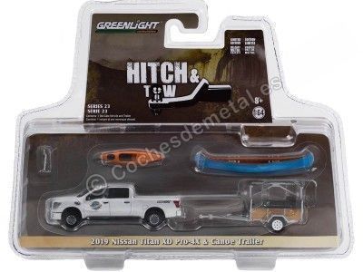 Cochesdemetal.es 2019 Nissan Titan XD Pro-4X + Remolque de Canoa y Kayac "Hitch & Tow Series 23" 1:64 Greenlight 32230A 2