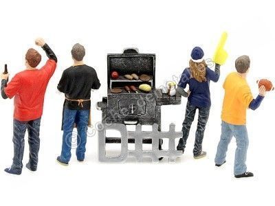 Carsdemetal.es Resin figures "Fiesta sur le barbecue de 4 figures avec barbecue" 1:18 American Diorama 77595 2