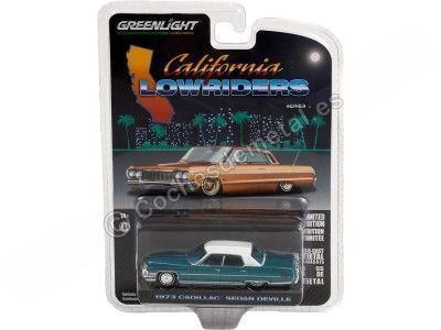 Cochesdemetal.es 1973 Cadillac Sedan Deville Teal "California Lowriders Series 1" 1:64 Greenlight 63010F 2