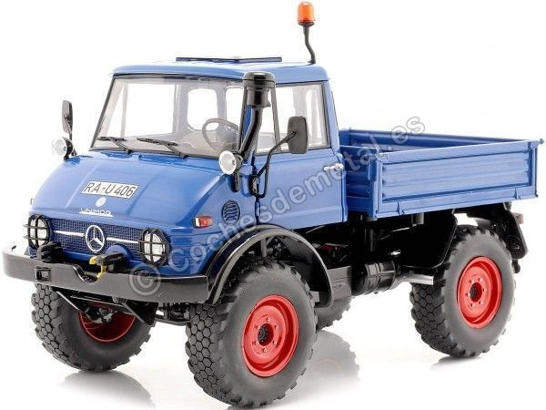 CARSDEMETAL.ES 1966 Mercedes-Benz Unimog 406 4x4 fermé avec des hauts bleus 1:18 Schuco 45004400