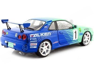 Cochesdemetal.es 1999 Nissan Skyline GT-R (R34) Falken Drift Livery Turquesa/Azul 1:18 Solido S1804304 2