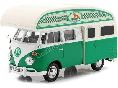 Cochesdemetal.es 1967 Volkswagen Type 2 (T3) Camper Van Blanco/Verde 1:24 Motor Max 79592