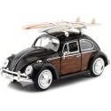 Cochesdemetal.es 1966 Volkswagen Beetle con Tablas de Surf Negro/Madera 1:24 Motor Max 79591