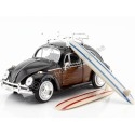 Cochesdemetal.es 1966 Volkswagen Beetle con Tablas de Surf Negro/Madera 1:24 Motor Max 79591