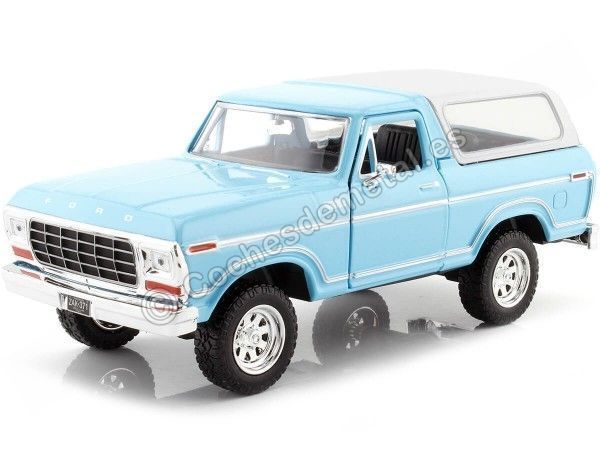 Cochesdemetal.es 1978 Ford Bronco Hardtop Azul / Blanco 1:24 Motor Max 79373