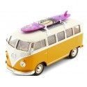 Cochesdemetal.es 1963 Volkswagen VW T1 Bus Con Tabla de Surf Amarillo/Beige 1:24 Welly 22095