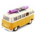 Cochesdemetal.es 1963 Volkswagen VW T1 Bus Con Tabla de Surf Amarillo/Beige 1:24 Welly 22095