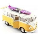 Cochesdemetal.es 1963 Volkswagen VW T1 Bus Con Tabla de Surf Amarillo/Beige 1:24 Welly 22095