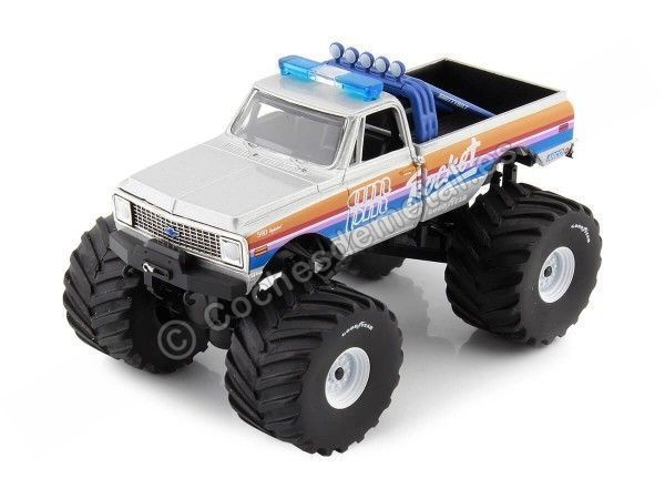 Cochesdemetal.es 1972 Chevrolet K-10 Monster Truck "Rocket Kings of Crunch" Plateado 1:43 Greenlight 88043