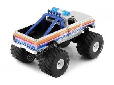 Cochesdemetal.es 1972 Chevrolet K-10 Monster Truck "Rocket Kings of Crunch" Plateado 1:43 Greenlight 88043 2