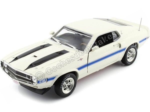 Cochesdemetal.es 1970 Ford Mustang Shelby GT500 Coupé Blanco Wimbledon 1:18 Auto World AMM1229