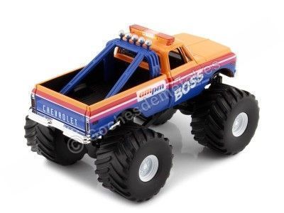 Cochesdemetal.es 1972 Chevrolet K-10 Monster Truck "Am / PM Boss Kings of Crunch" Naranja / Azul 1:43 Greenlight 88021 2