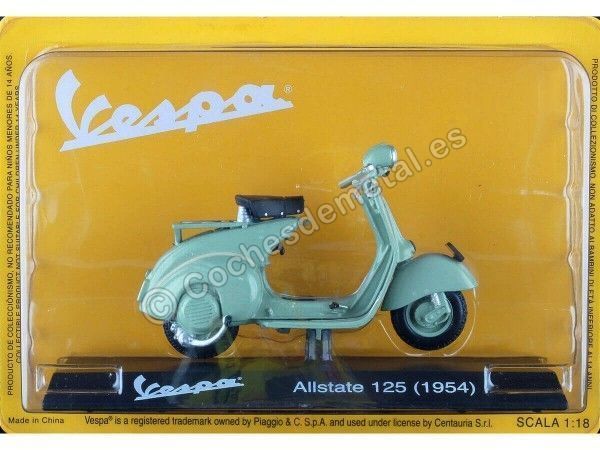 CARSDEMETAL.ES 1954 Vespa Allstate 125 Green-Azul 1:18 Éditorial Salvat Ves0061
