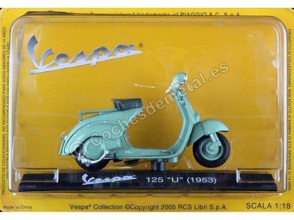 CARSDEMETAL.ES 1953 VESPA 125 U VERDE-AZUL 1:18 Éditorial Salvat Ves0031