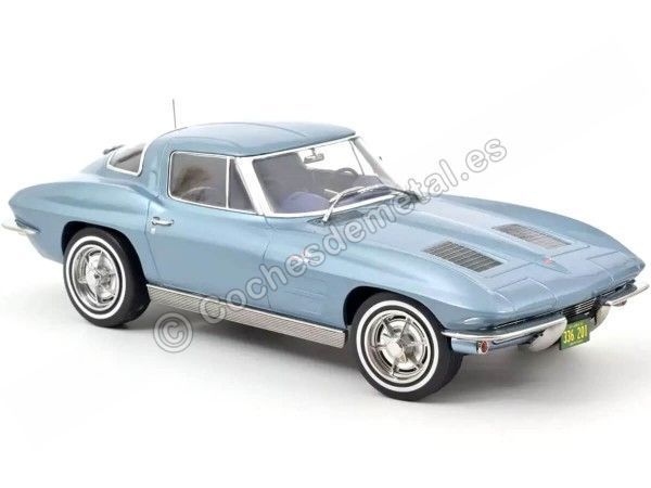 Cochesdemetal.es 1963 Chevrolet Corvette Sting Ray Azul Claro Metalizado 1:18 Norev 189050