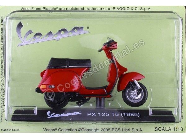 CARSDEMETAL.ES 1985 VESPA PX 125 T5 Red 1:18 Éditorial Salvat Ves0035