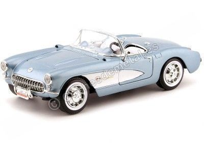 Cochesdemetal.es 1957 Chevrolet Corvette Convertible Azul-Blanco 1:18 Lucky Diecast 92018