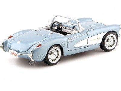 Cochesdemetal.es 1957 Chevrolet Corvette Convertible Azul-Blanco 1:18 Lucky Diecast 92018 2