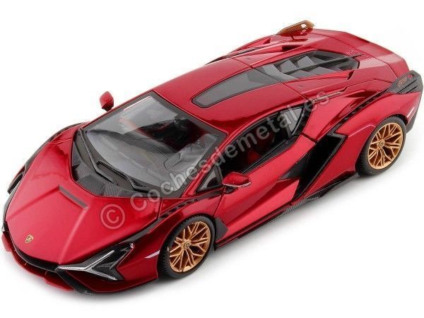 Cochesdemetal.es 2019 Lamborghini Sian FKP 37 Rojo Cereza Bicapa 1:24 Bburago 18-21099