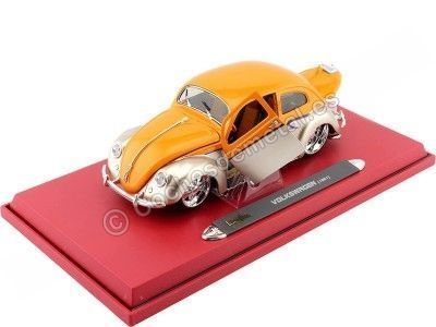 Cochesdemetal.es 1951 Volkswagen VW Beetle Hard Top Custom Plata/Naranja Metalizado 1:18 Maisto Premiere 31018