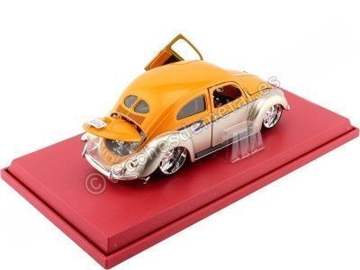 Cochesdemetal.es 1951 Volkswagen VW Beetle Hard Top Custom Plata/Naranja Metalizado 1:18 Maisto Premiere 31018 2