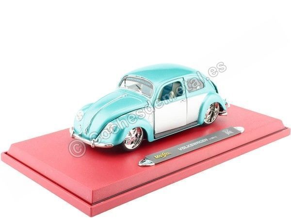Cochesdemetal.es 1951 Volkswagen VW Beetle Hard Top Custom Plata/Turquesa Metalizado 1:18 Maisto Premiere 31018