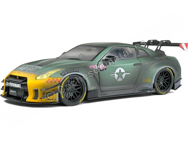 Cochesdemetal.es 2022 Nissan GT-R (R35) LB-Walk Body Kit 2.0 "Army Fighter" Verde Militar Sucio 1:18 Solido S1805807