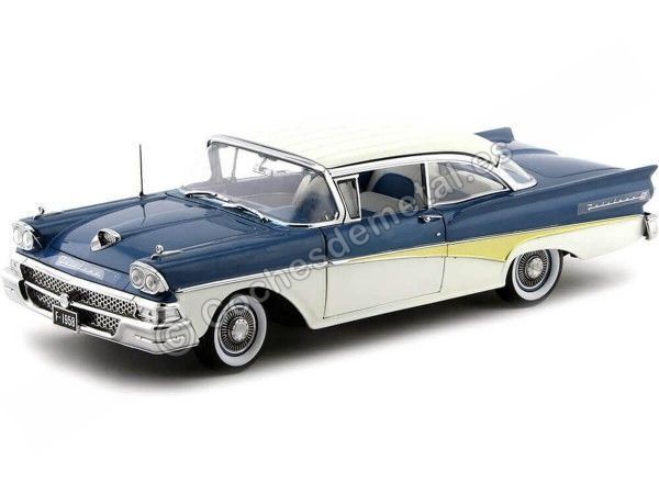 Carsdemetal.es 1958 Ford Fairlane 500 "Back to the World" Blue / White 1:18 Sun Star 5283