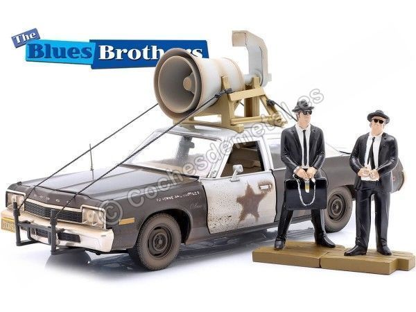 Cochesdemetal.es 1974 Dodge Monaco Policía Bluesmobile "Blues Brothers" Negro/Blanco Versión Sucio 1:18 Auto World AWSS133