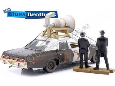 Cochesdemetal.es 1974 Dodge Monaco Policía Bluesmobile "Blues Brothers" Negro/Blanco Versión Sucio 1:18 Auto World AWSS133 2