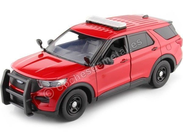 CARSDEMETAL.ES 2022 Ford Interceptor Utility avec défenses et barre rouge 1:24 Motor Max 7698