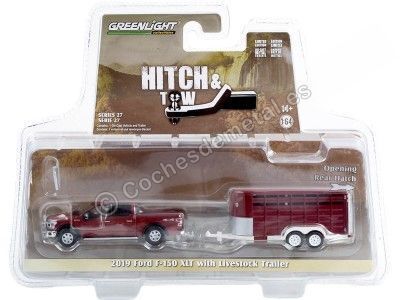 Cochesdememetal.es 2019 Ford F-150 XLT + Remolque Para Ganado "Série de Hitch & Tow 27" 1:64 Greenlight 32270D 2