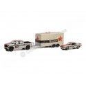 Cochesdemetal.es 2021 Chevrolet Silverado + 1969 Chevrolet Camaro + Remolque Cerrado "Racing Hitch & Tow Series 4" 1:64 Green...