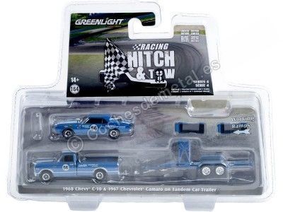 Cochesdemetal.es 1968 Chevrolet C-10 + 1967 Chevrolet Camaro + Remolque "Racing Hitch & Tow Series 4" 1:64 Greenlight 31140a 2