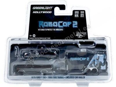 Cochesdemetal.es 1979 Ford F-150 + 1986 Ford Taurus + Remolque RoboCop 2 "Hollywood Hitch & Tow Series 11" 1:64 Greenlight 31... 2