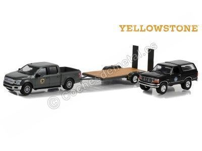 Cochesdemetal.es 2018 Ford F-150 + 1992 Ford Bronco + Remolque Yellowstone "Hollywood Hitch & Tow Series 11" 1:64 Greenlight ...